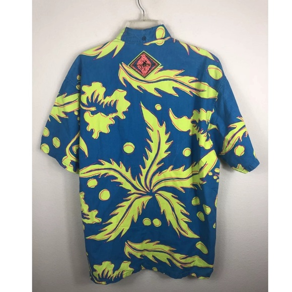 Ocean Pacific OP Vintage Hawaiian Shirt Surf Blue Neon Green Pink - Medium/Large - Picture 6 of 12